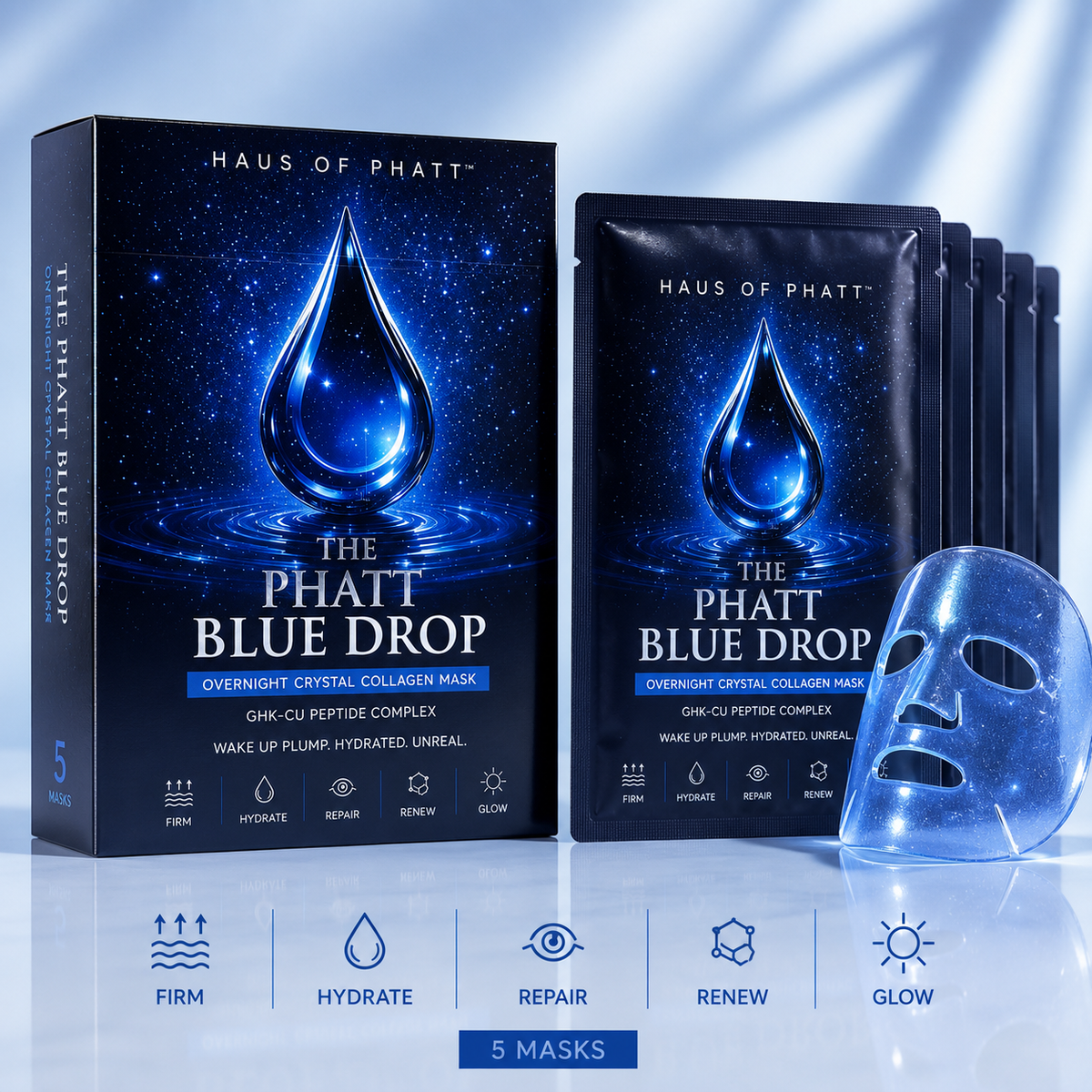 The Phatt Blue Drop Overnight Crystal Collagen Mask 5 pack